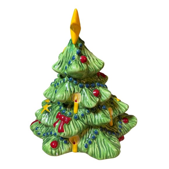 Ceramic Christmas Tree Hearts Candles Bows and Star top 7 Inch - Picture 2 of 10